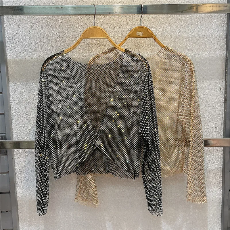 Новая пикантная светильник лая сетчатая рубашка с кристаллами для дискотеки