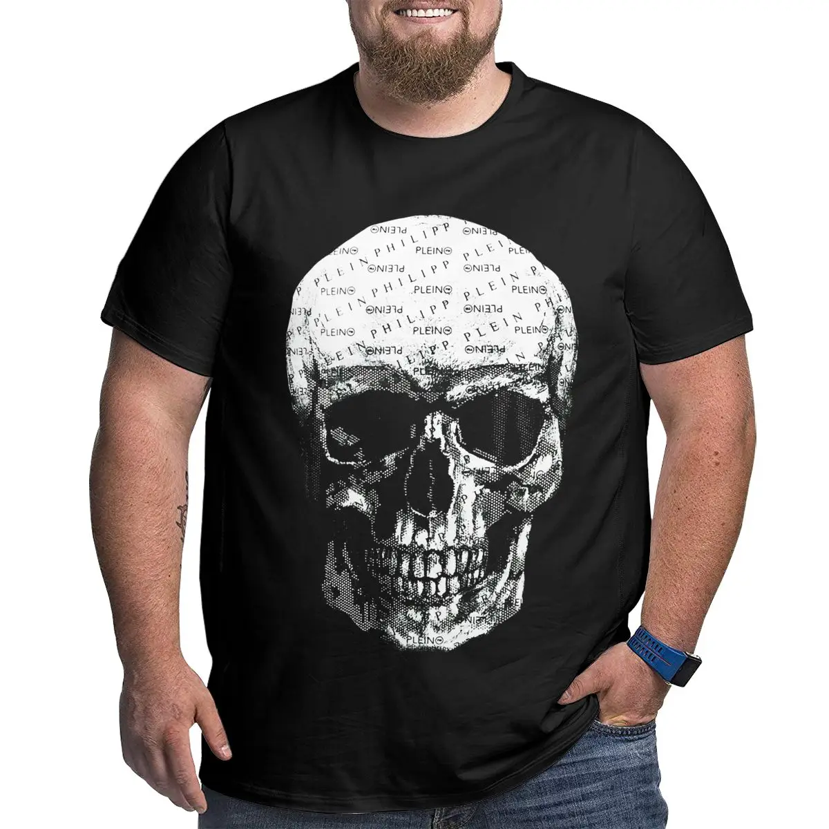 

skull plein pp Brand Cotton Streetwear T Shirts for Big Men Pattern Men Clothing Workout Tops Oversized Grey T-shirt Plus Size