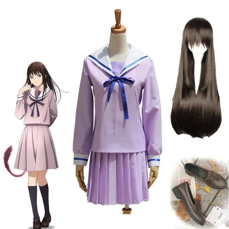 

Anime Noragami Yukine Iki Hiyori School Uniform Sailor Costume Cosplay Costumes Sailor Cosplay Dress Wig shoe Full Set