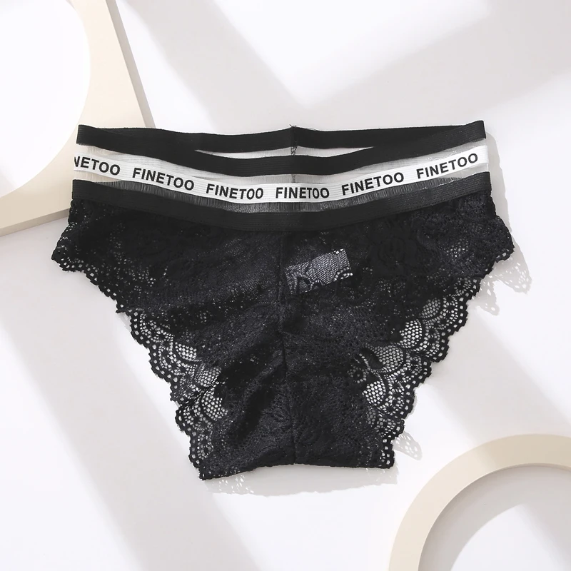 

Sexy Women Lace Panties FINETOO Women's Panties Temptation Low-waist Panties For Women Transparent Hollow Out Underwear Female