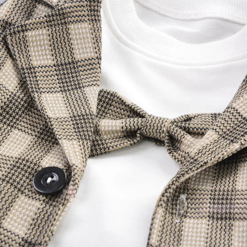 

Children Cotton Clothes Spring Autumn Baby Boys Bow T Shirts Lattice Coat Pants 3Pcs/sets Infant Kids Fashion Toddler Tracksuits