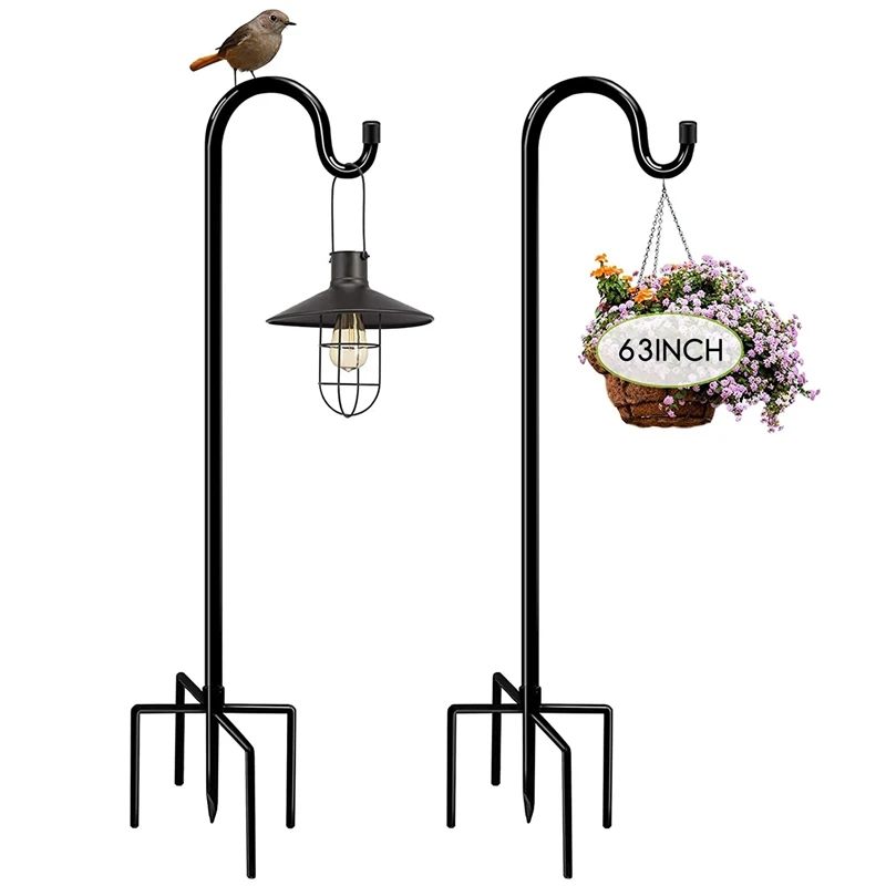 

Outdoor Shepherd Hook with 5 Prong Base (2 Pack), 0.63 Inch Diameter Garden Hanging Pole for Bird Feeder Solar Light