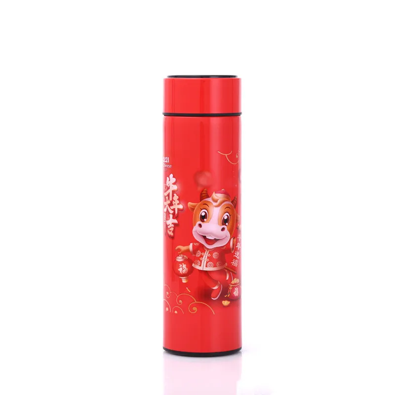 

2021 New Year Open Red Water Cup Smart Temperature Display Stainless Steel Vacuum Insulation Cup Annual Meeting Gift