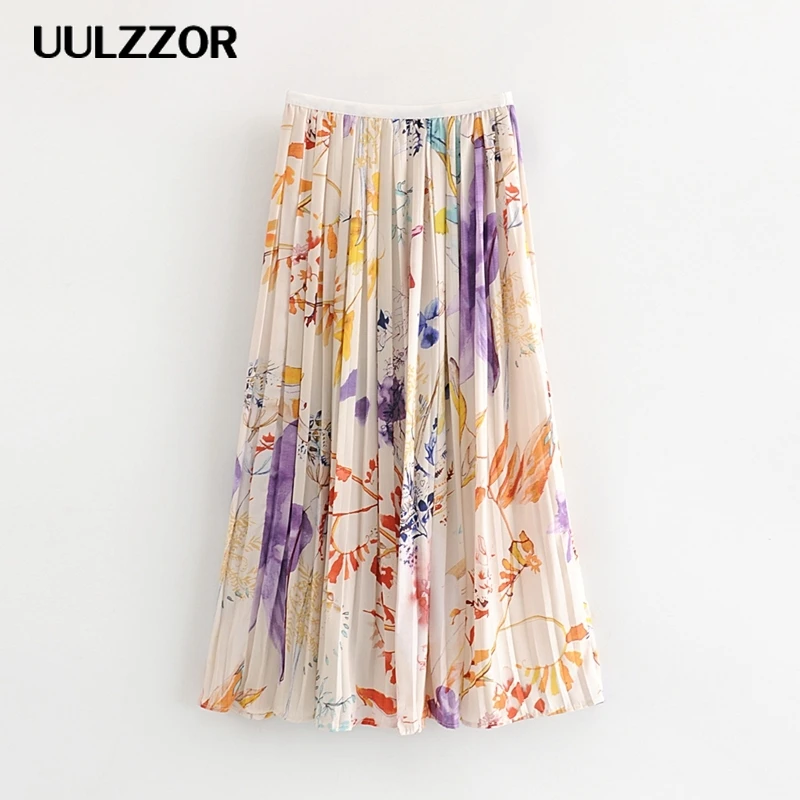 UULZZOR цветочный принт длинная юбка женские юбки эластичная талия Boho Свободные