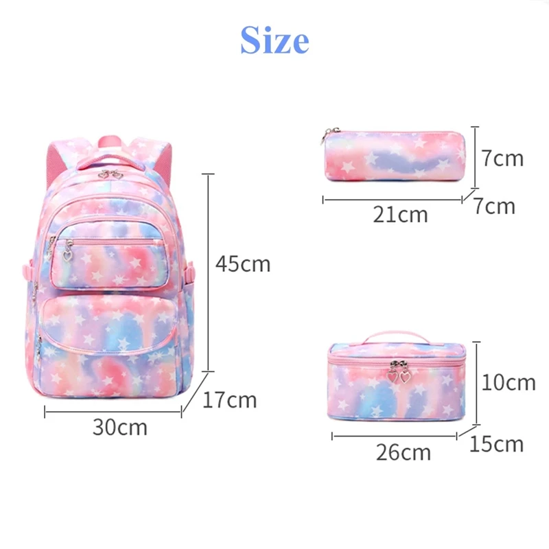 Children's Cartoon Star Printing School Backpack Girls Kids Schoolbag for Teenagers Girl Princess Pink Backpack with Lunchbox