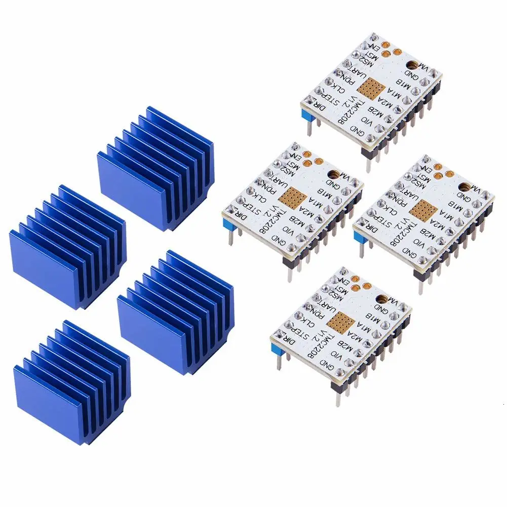 

4PCS 3D Printer Stepper Motor Driver TMC2208 V1.2 Stepstick Stepper Driver Module Carrier with Heat Sink Screwdriver for 3D