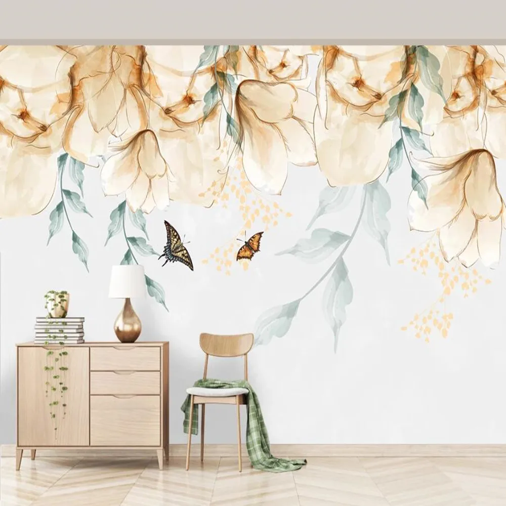 milofi custom large wallpaper mural 3D hand-painted retro minimalist gouache flower background | Обустройство дома