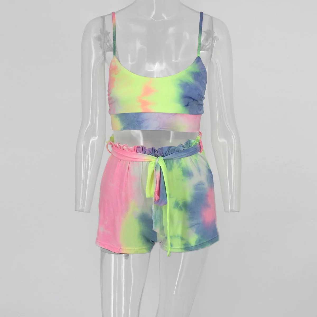 

2020 European and American ladies summer new camisole casual shorts color fashion suit