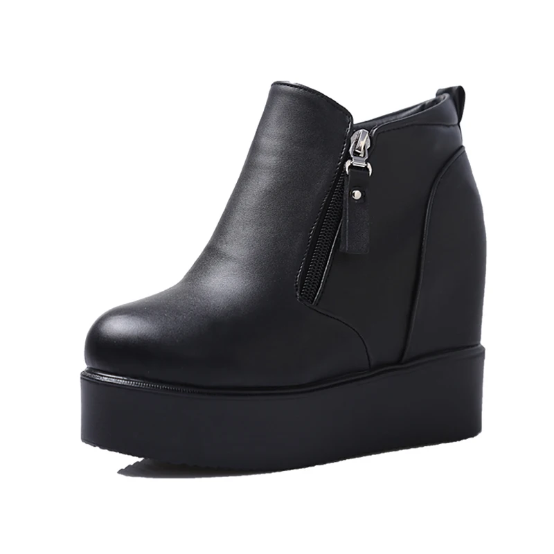 

Ladies Winter Plush Warm Ankle Boots Hidden Heel Thick-soled Leather Short Boots Double Side Zipper Martin Boots 2021