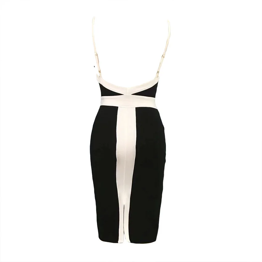 

Bevenccel Black and White Patchwork Bandage Dress 2020 New Sexy Straps V Neck Bodycon Elegant Women Dress Evening Party Dress