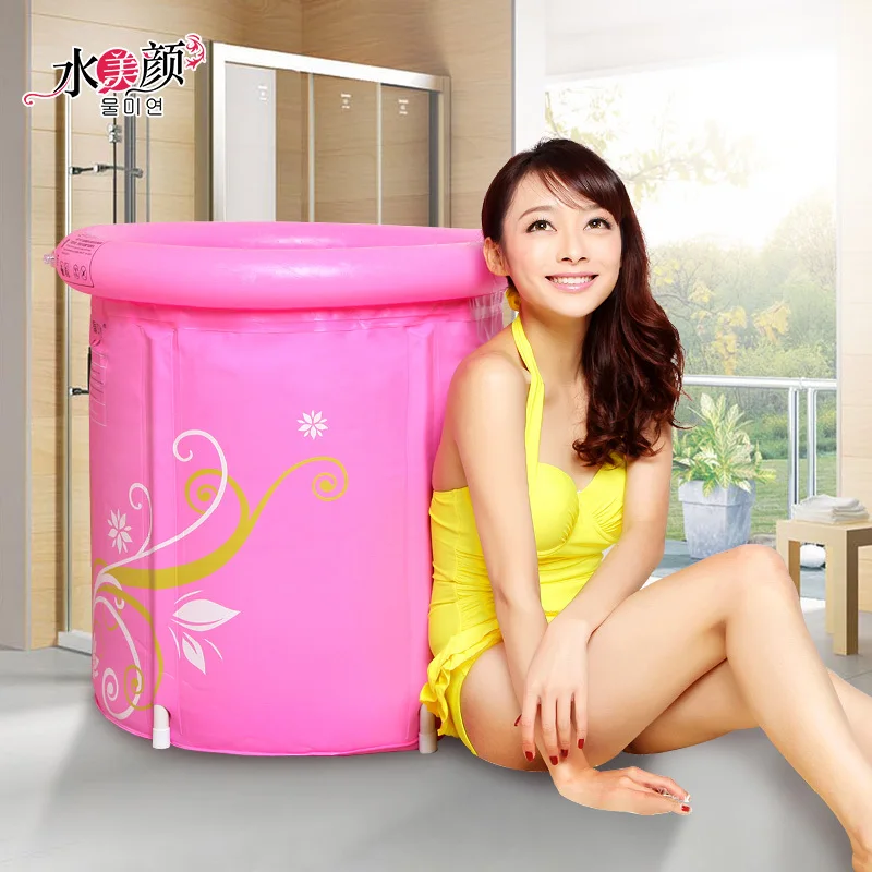 

Pink Print Bathtub Folding Bathtub Plastic Thicken Inflatable Bathtub Adult Bathtub