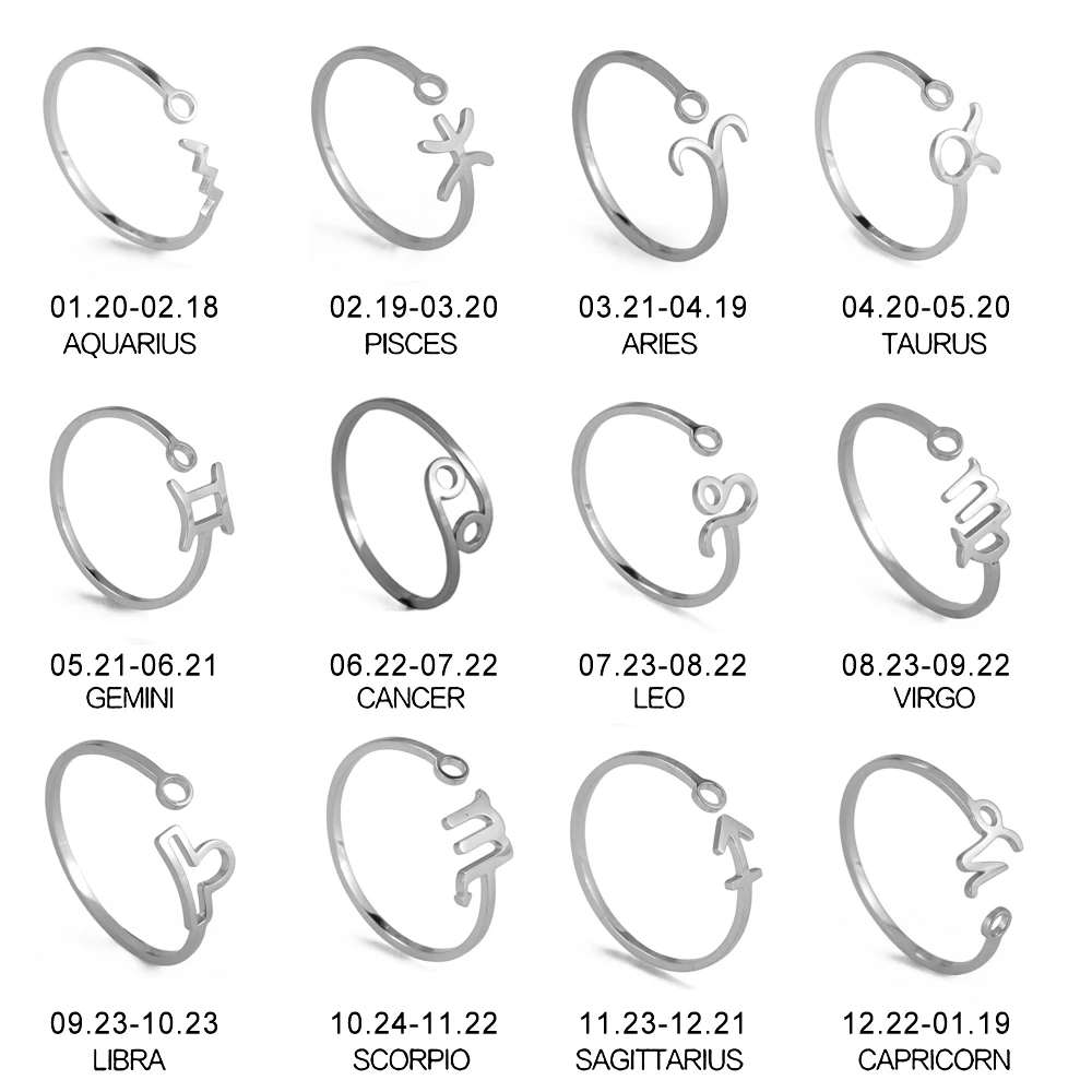 Нержавеющая сталь Skyrim зодиакальные кольца для женщин 12 Звездные знаки Открытое