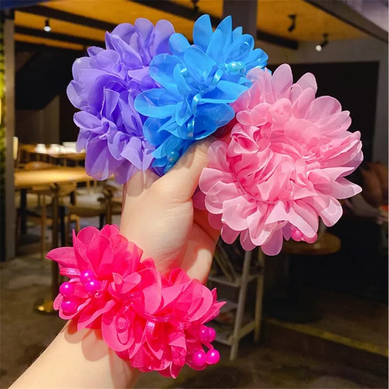

Girls Hair Accessories 2Pcs/Lot Cute Headwear Flower Rope Elastic Hair Bands Pearl Princess Head Tie Kids Scrunchie Headdress