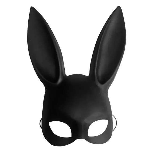 Sexy Cosplay PVC Rabbit Mask With Long Ears Black Bunny Face Shield Bdsm Bondage Erotic Fetish Halloween Masquerade Sex Costume 4