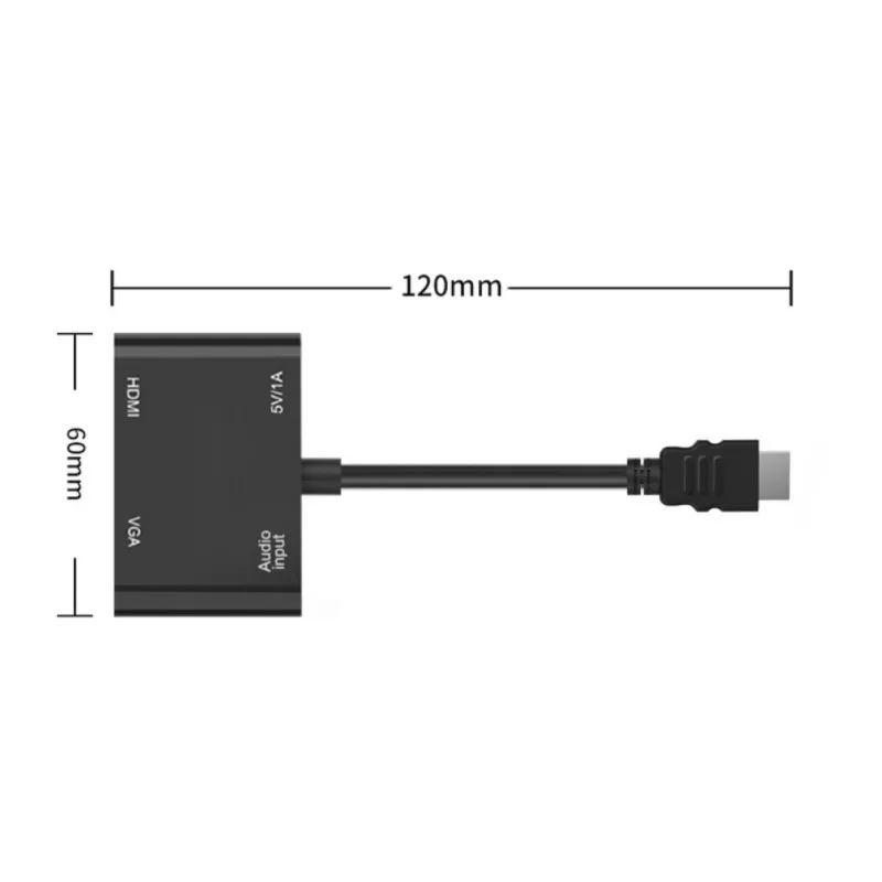 Кабель преобразователь HDMI/VGA 3 в 1 с аудиоразъемом 5 мм и USB портом для ноутбука