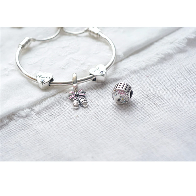 Роскошная 925 пробы Серебряная обувь с бантиком подвеска в форме сердца