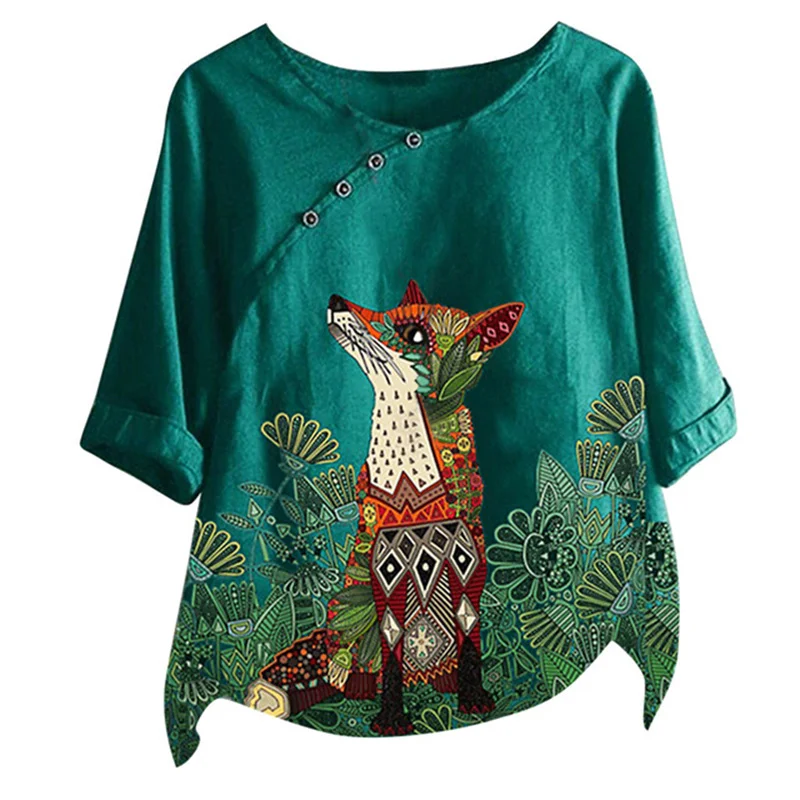 

Woman Tshirts Loose Cotton Linen Kawaii Animal Print O-Neck T-Shirt Tops Graphic Girl 2021 New Style Casual Slim Fit Clothes