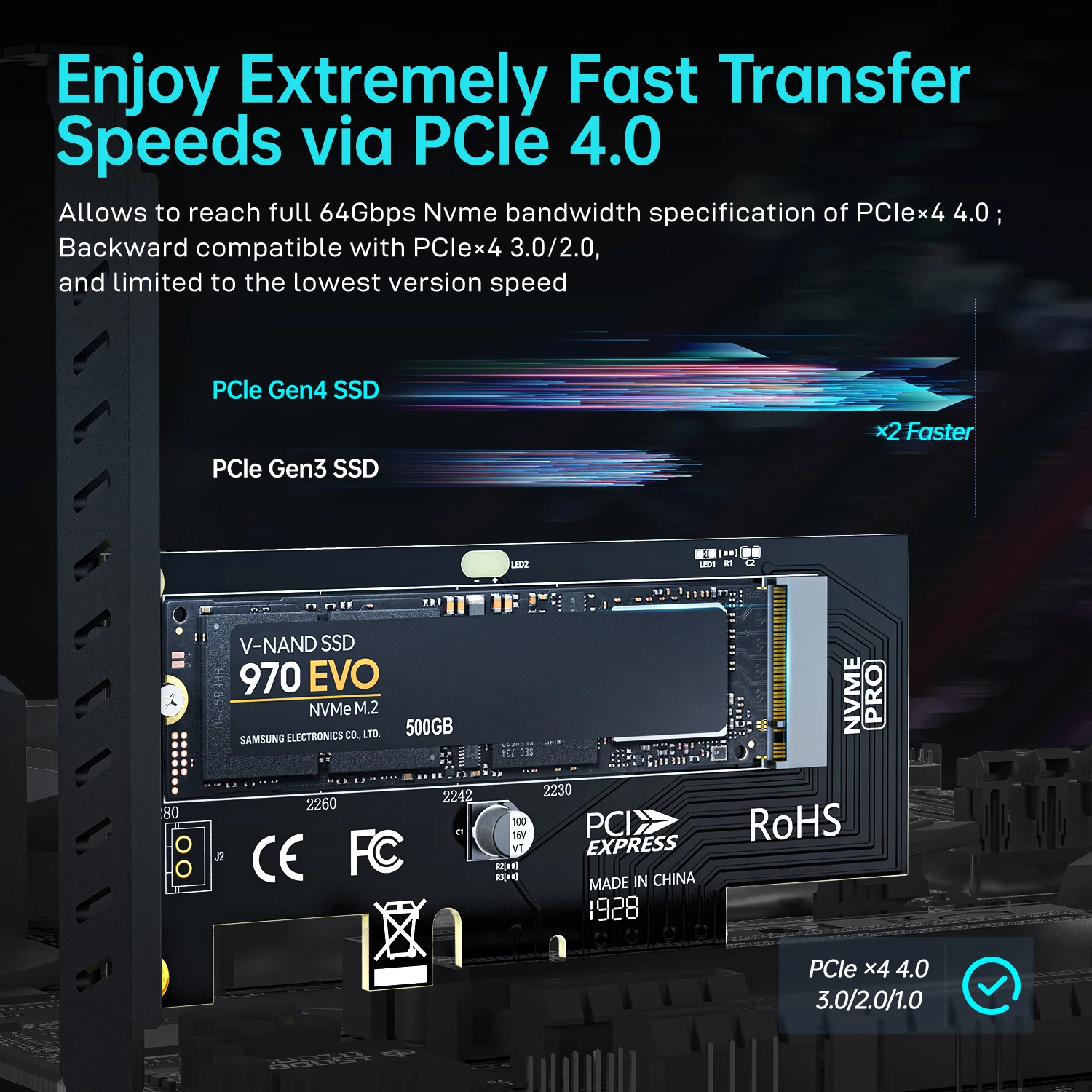 ampcom m 2 nvme ssd на pcie 40 адаптер карта 64 гбит
