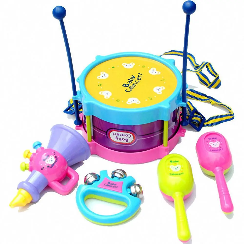 

5pcs/Set Kids Drum Musical Instruments Baby Hand Drums Children Pat Drum Grasp Hand Bell Early Educational Toys for Children