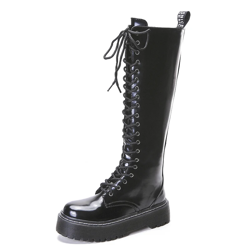 Сапоги выше колена женские высокие сапоги до бедра из лакированной кожи зимние