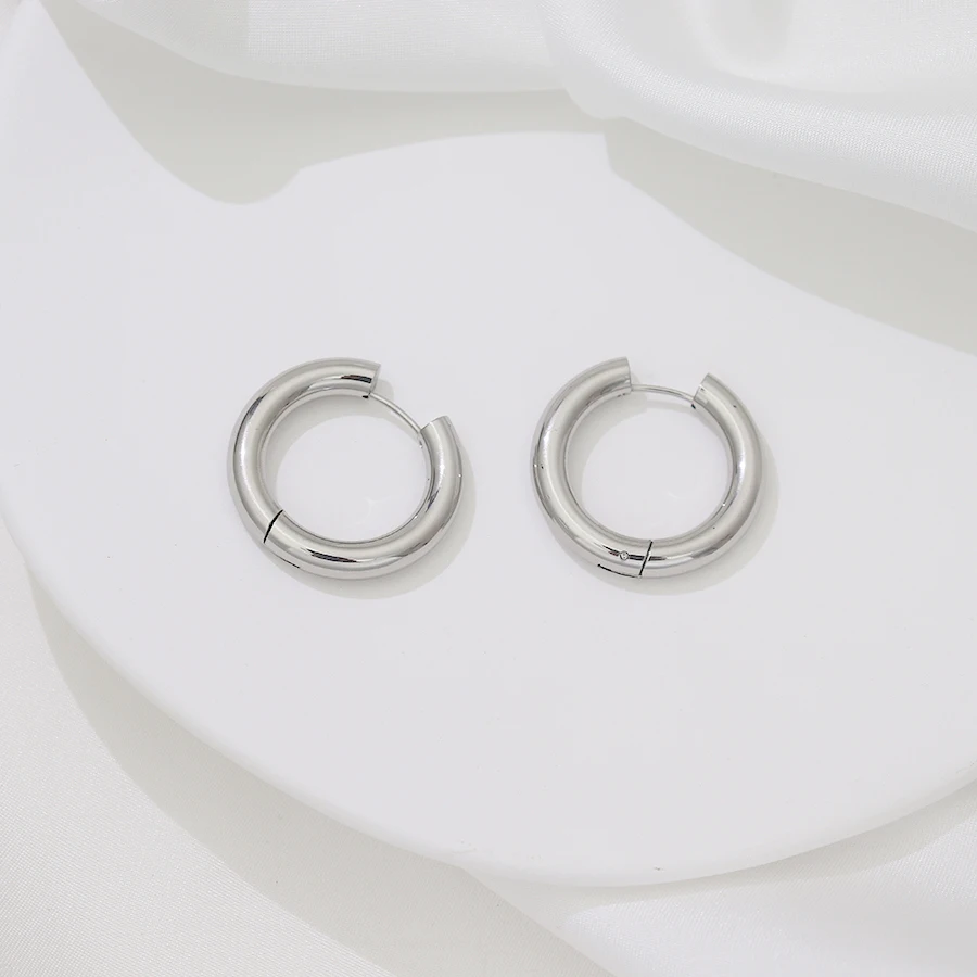 

Stainless SteelHoop Earrings For Male Smooth Couple Jewelry Punk Cool 18k Gold Plated Earrings for Women 2021 Trend