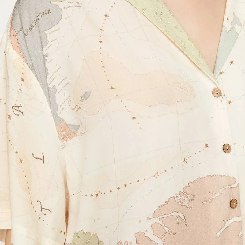 Женская Повседневная Пижама с принтом карты свободная рубашка коротким рукавом