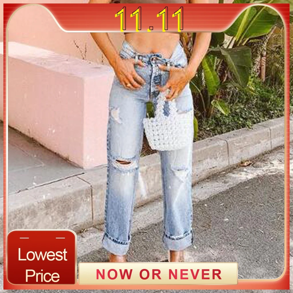 Винтажные женские джинсы для женщин в стиле бойфренд мама с высокой талией синие