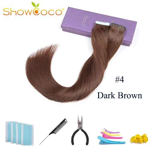 Color4 -40 Pcs ShowCoco лента в Пряди человеческих волос для наращивания натурального волос 20/40 шт, смешанные цвета, Цвет горячие головы для наращивания блеск коричневого до блондинка ленточных накопителей - Цвет: Color4 -40 Pcs