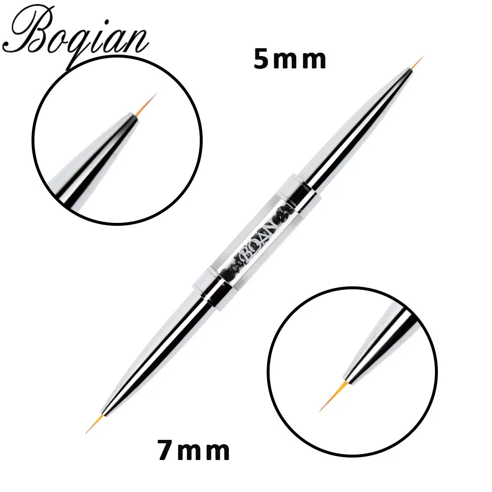 5mm 7mm BQAN разных размеров для ногтей с двумя головками контурная кисточка для акриловый Фрезер для ногтей cо шлифовальными художественные кисти для рисования линии ручка со стразами дизайн ногтей кисть для маникюра - Цвет: 5mm 7mm