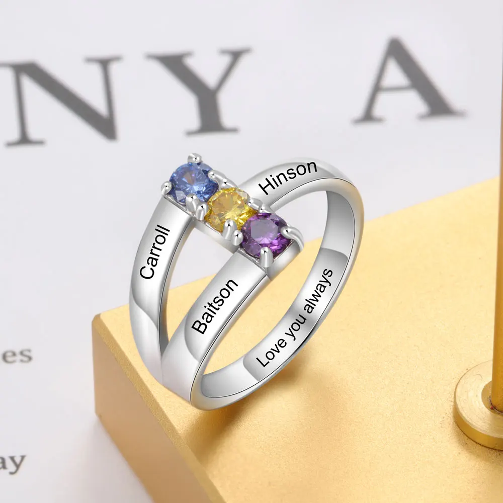 JewelOra персонализированное серебряное кольцо с гравировкой имени на заказ 3 камня