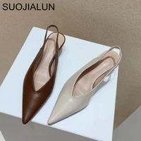 suojialun fashion brand sandals mules women shallow mouth pointed toe shoes low heel slip on slides slipper shoes