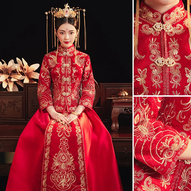 

FZSLCYIYI Red Chinese wedding married dress High Quality Embroid loading women Traditional Hanfu Embroidery ancient costume