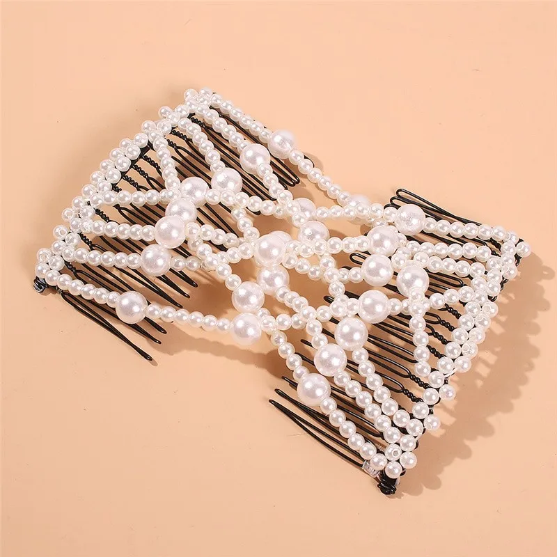 

Fashion Elastic Woman Hair Comb Magic DIY Retro Headband Simulated Pearls Hair Clips Hairpins Double Row Comb Barrette Accessory