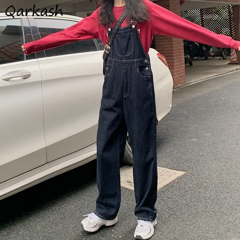 

Denim Jumpsuit High Waist Strap Loose All-match Preppy Simple Classic Femme Daily Bottom Leisure Trendy Teens Popular Streetwear