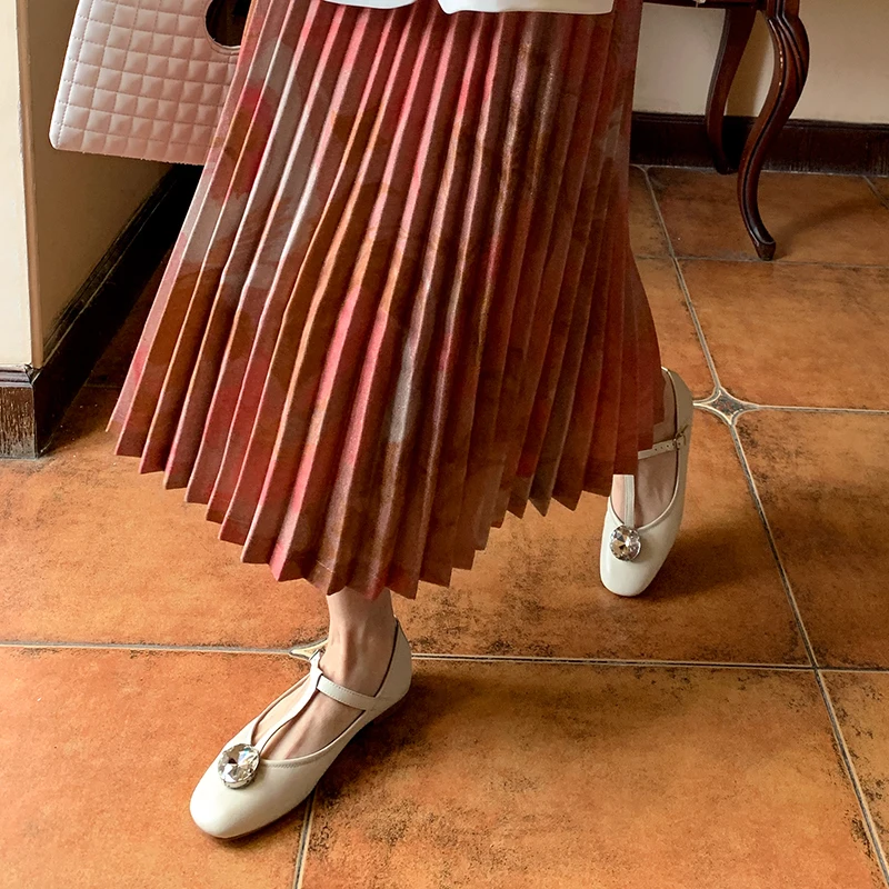 

Autuspin Genuine Leather Women Fashion Ballet Flats for Female Cowhide Crystal Decoration Shoes Woman Round Toe Mary Janes Shoes