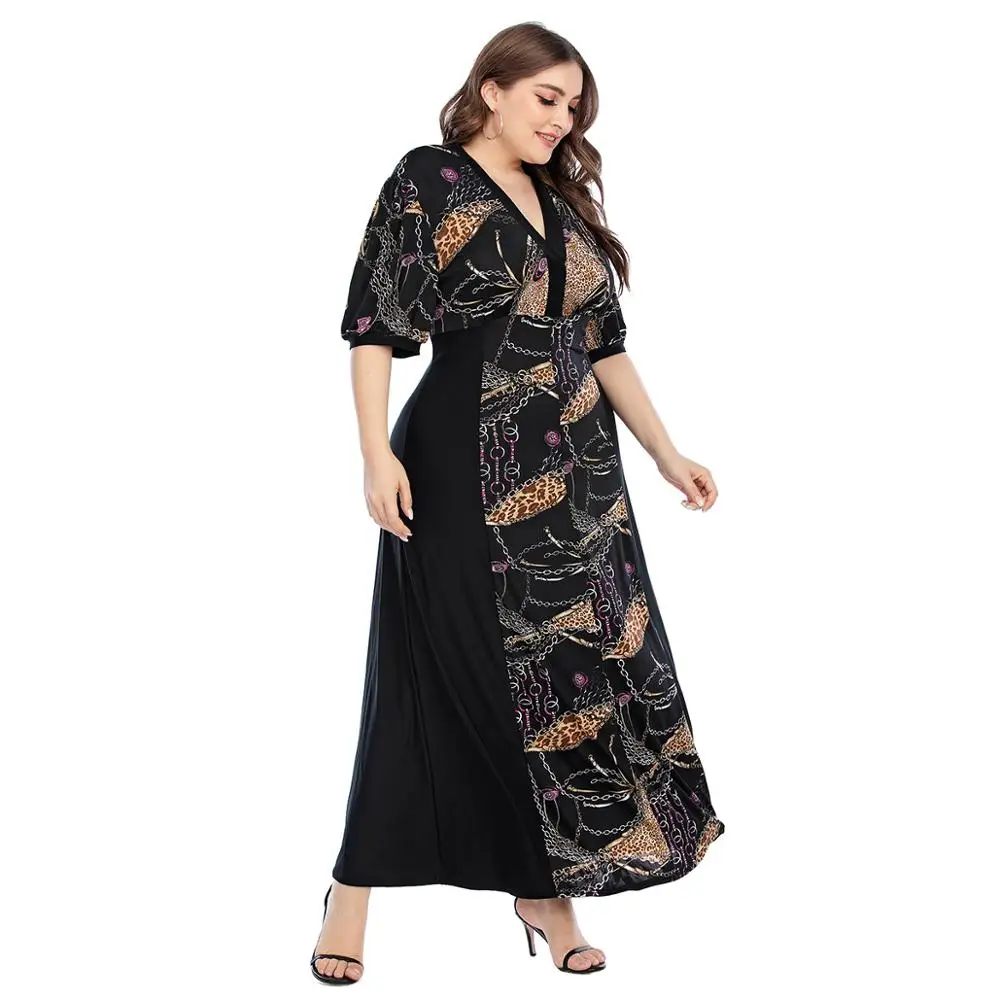 Женское Повседневное платье с v образным вырезом и модным принтом размера плюс