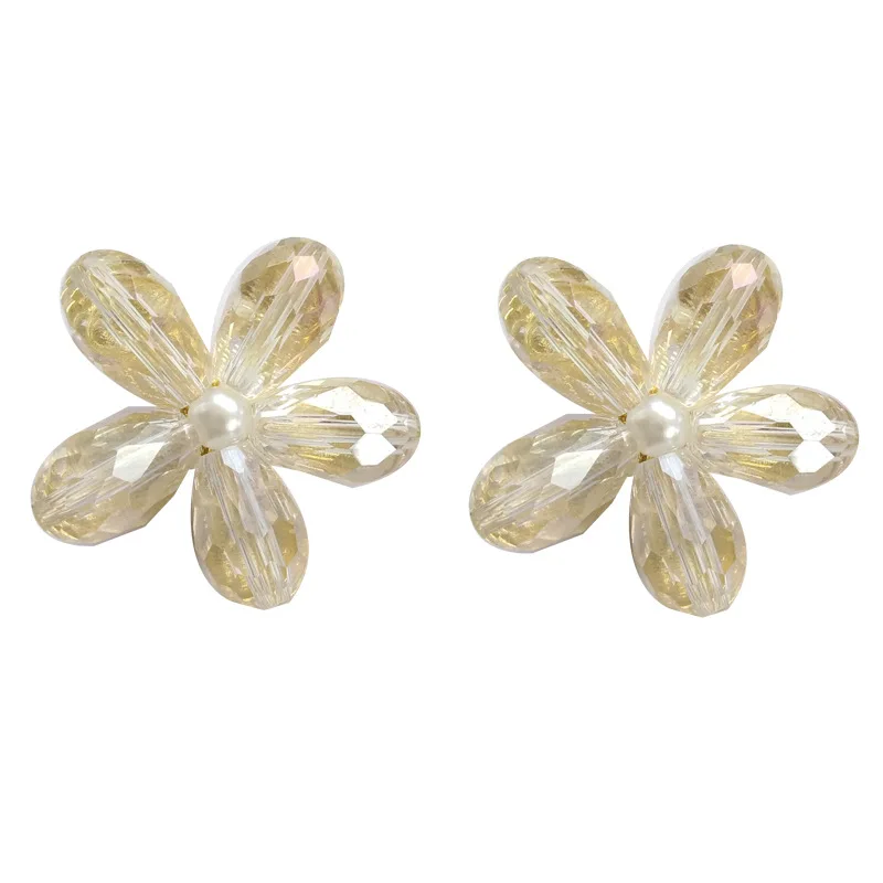 

S925 needle Flower Earrings Hot Selling Trendy Jewelry Clourful Glass Beads Small Simuklated Pearl Stud Earrings Party Gifts
