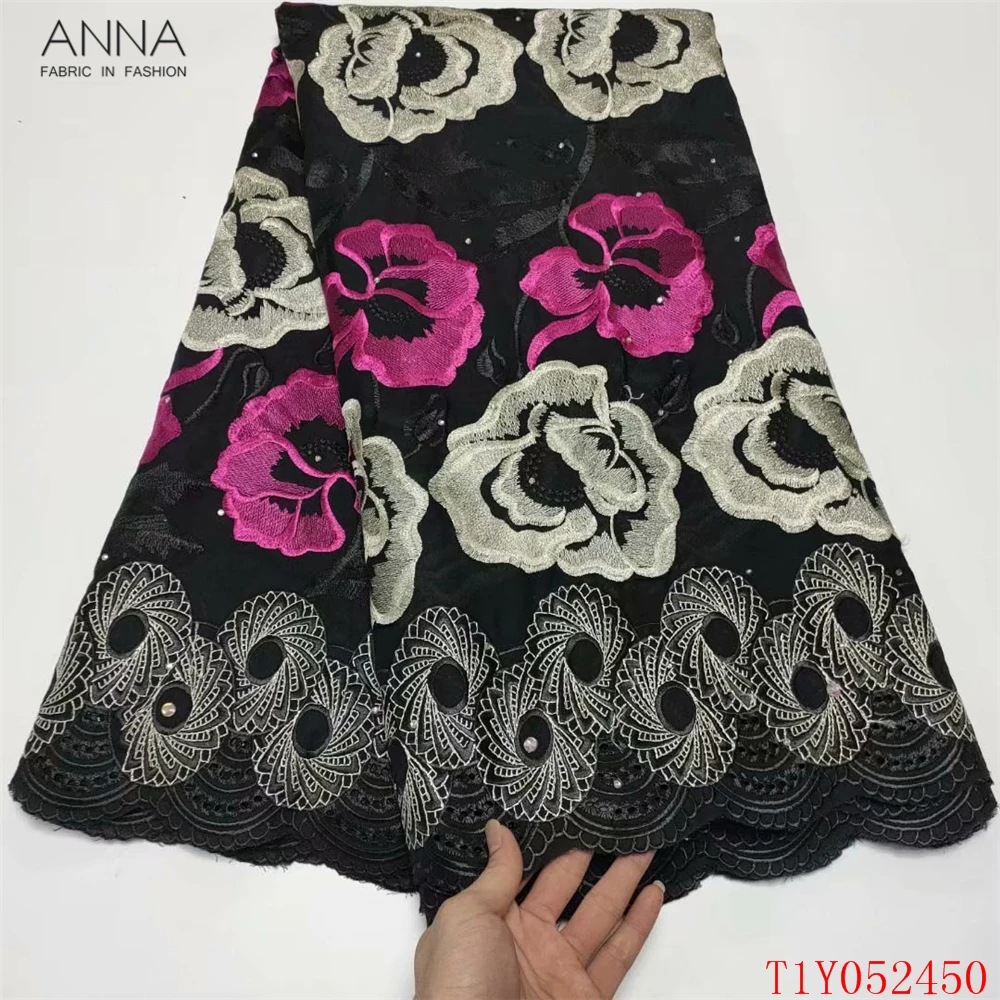 

Anna african swiss voile lace fabric 100% cotton french dry lace embroidery with rhinestones nigerian tulle 5 yard for sewing