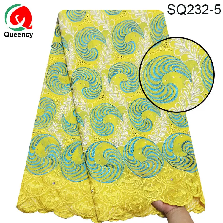

SQ237 Nigerian Swiss Voile Lace In Switzerland Minimal Holes Africa Punch Cotton Lace with stones Fabric for dress