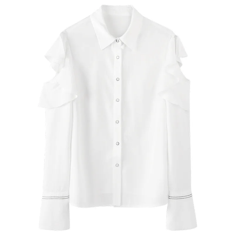 

Spring new female lapel long-sleeved chiffon shirt