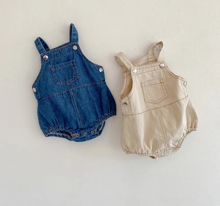 

Infant Baby Summer Clothing Denim Romper Baby Girls Boys Unisex Sleeveless Pocket Romper Toddler Jumpsuits Overalls Outfits