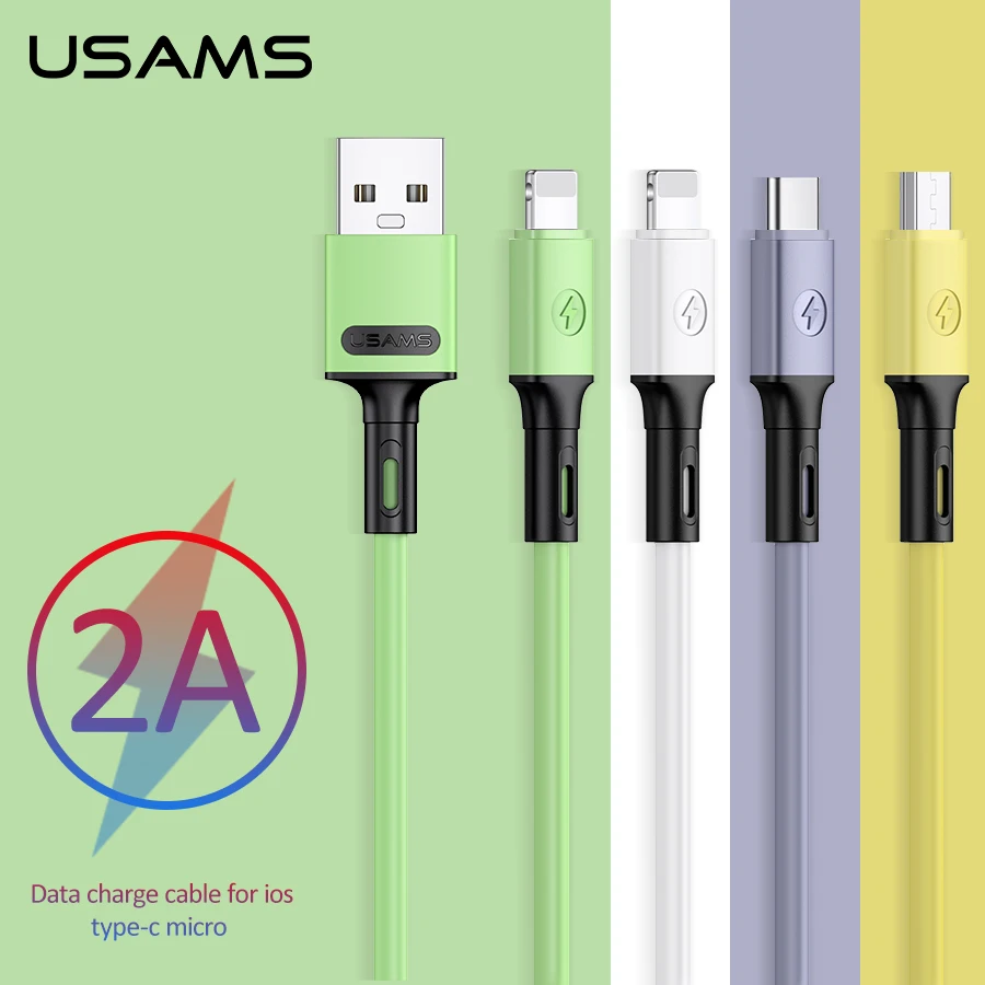 

USAMS 1m 2A Lighting Type C Micro Usb Mobile Phone Cable for iPhone 12 11 X 8 7 Huawei Sumsung Xiaomi USB Data Cable Wire Cord