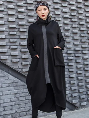 

Autumn and Winter 2020 Europe and the United States new vertical collar dress retro mid-long Individual Patchwork Skirt big-size