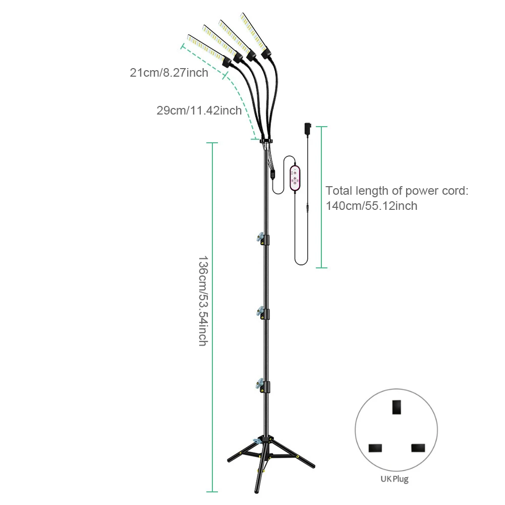 

LED Grow Light 12V Full Spectrum Plant Light LED Adjustable 4 Head Growing Lamp With Stand For Indoor Vegetable Flower Seedling
