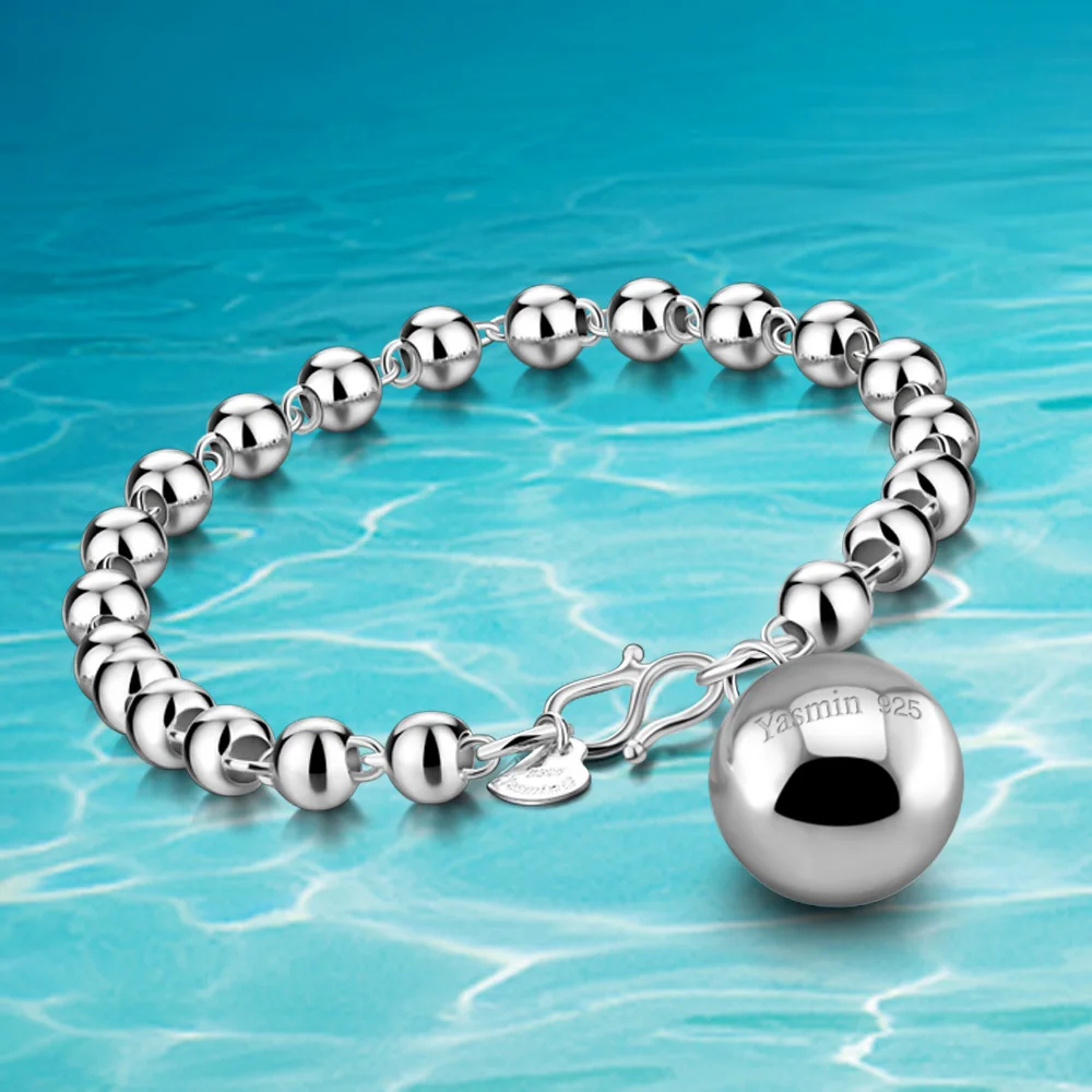 Браслет из стерлингового серебра 925 пробы с круглыми шариками для женщин модные