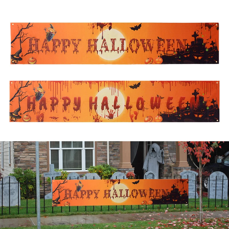 2.5m Happy Halloween Decor Outdoor Banner Pull Flag Pumpkin Decoratiive Halloween Garland Flags Party Hanging Decoration Supplie