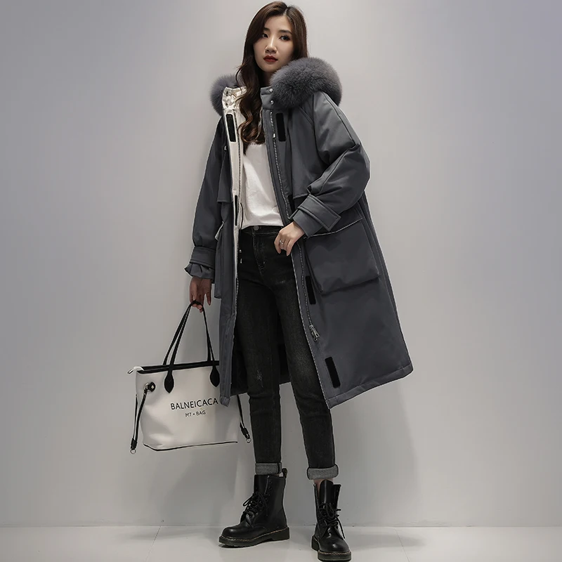 

Женский пуховик, зимние куртки на 90% белом утином пуху, женские парки с капюшоном и воротником из натурального Лисьего меха, женские пальто, ...