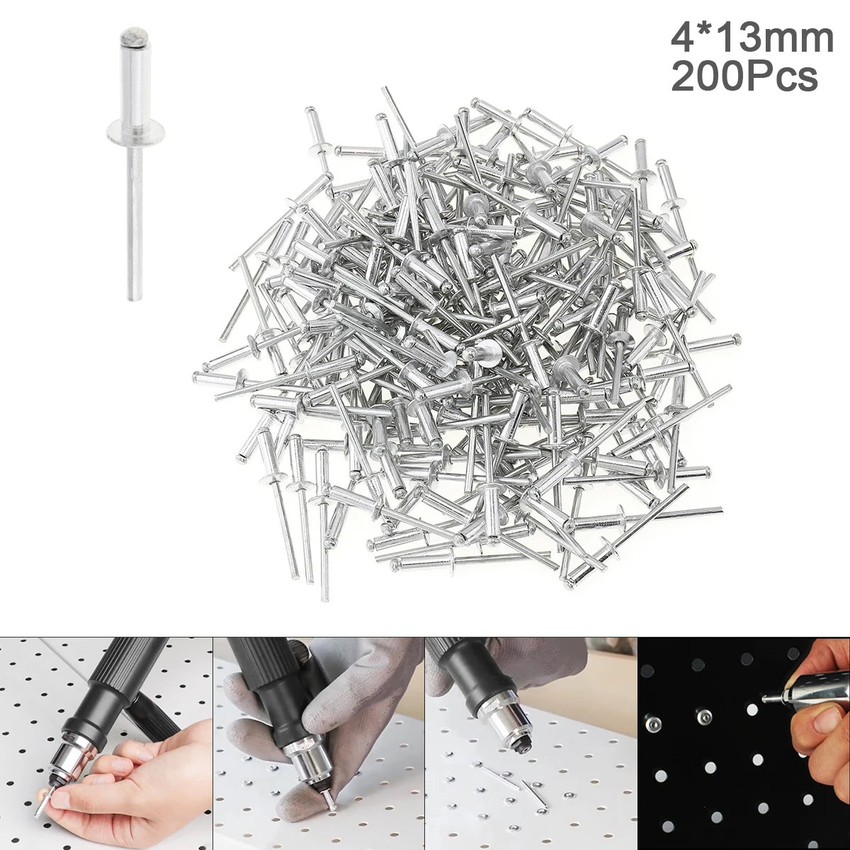 

200pcs M4x13mm Aluminium Rivet Gun Core Pulling Riveting Break Mandrel Nail with Mushroon Head and Polished Chrome Surface