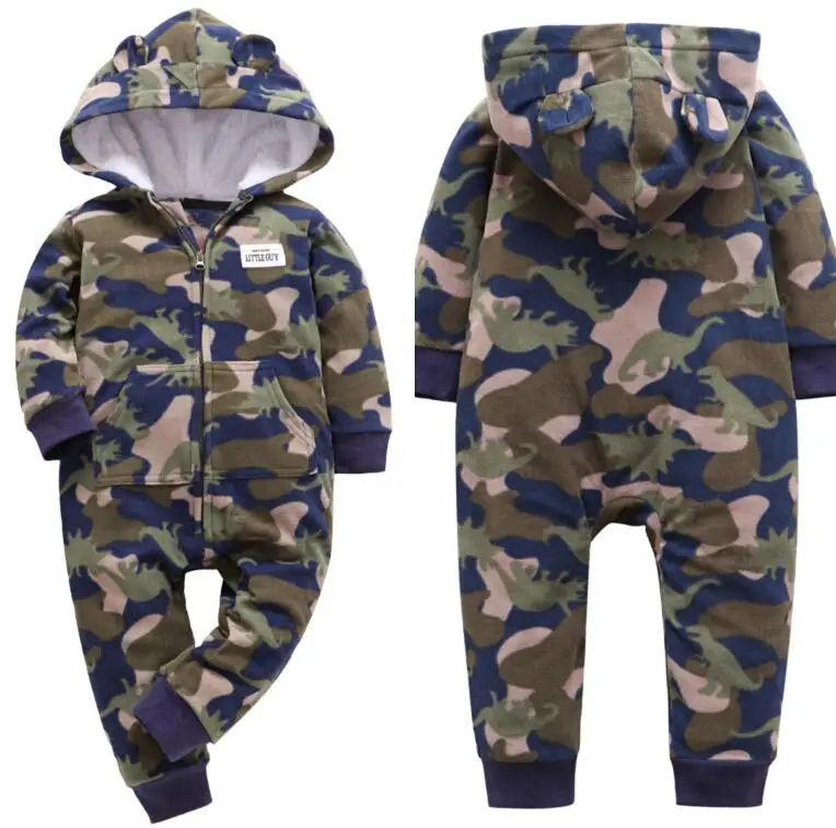 Camouflage dark blue Одежда для малышей; флисовая одежда на молнии для маленьких девочек; зимний комбинезон для малышей; комбинезон с капюшоном для маленьких девочек; весенняя одежда для мальчиков - Цвет: Camouflage dark blue