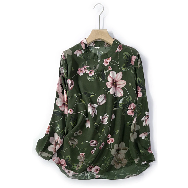 Женская блузка из 100% натурального шелка Базовая рубашка с длинным рукавом